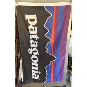 Patagonia Fitz Roy Logo Banner Flag Vertical Wall Hanging Black Blue Orange 3x5